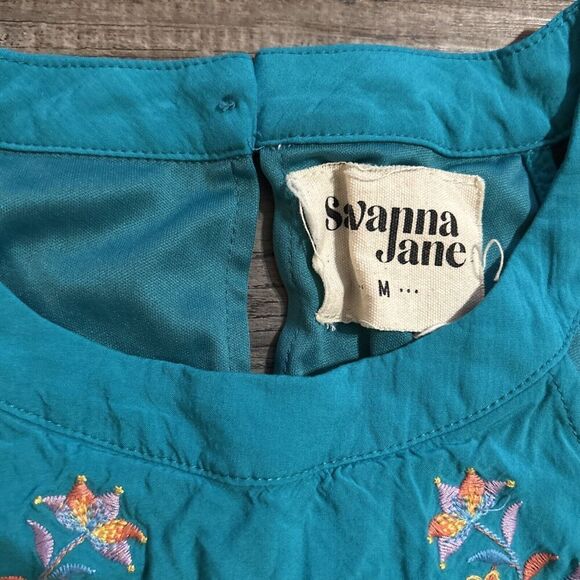 Savanna Jane Boho Dress Teal Embroidered Sleeveless Dress Size M - Picture 7 of 8